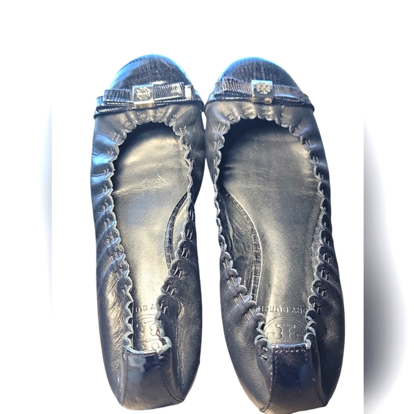 Tory Burch Leather Ballet Flats Black Silver Hardware Women's 7.5 - Picture 2 of 8
